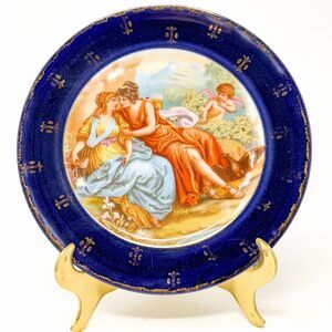 Antique Victoria Austria Cobalt Blue Decorative Plate Cupid Roman Scene 7.25”